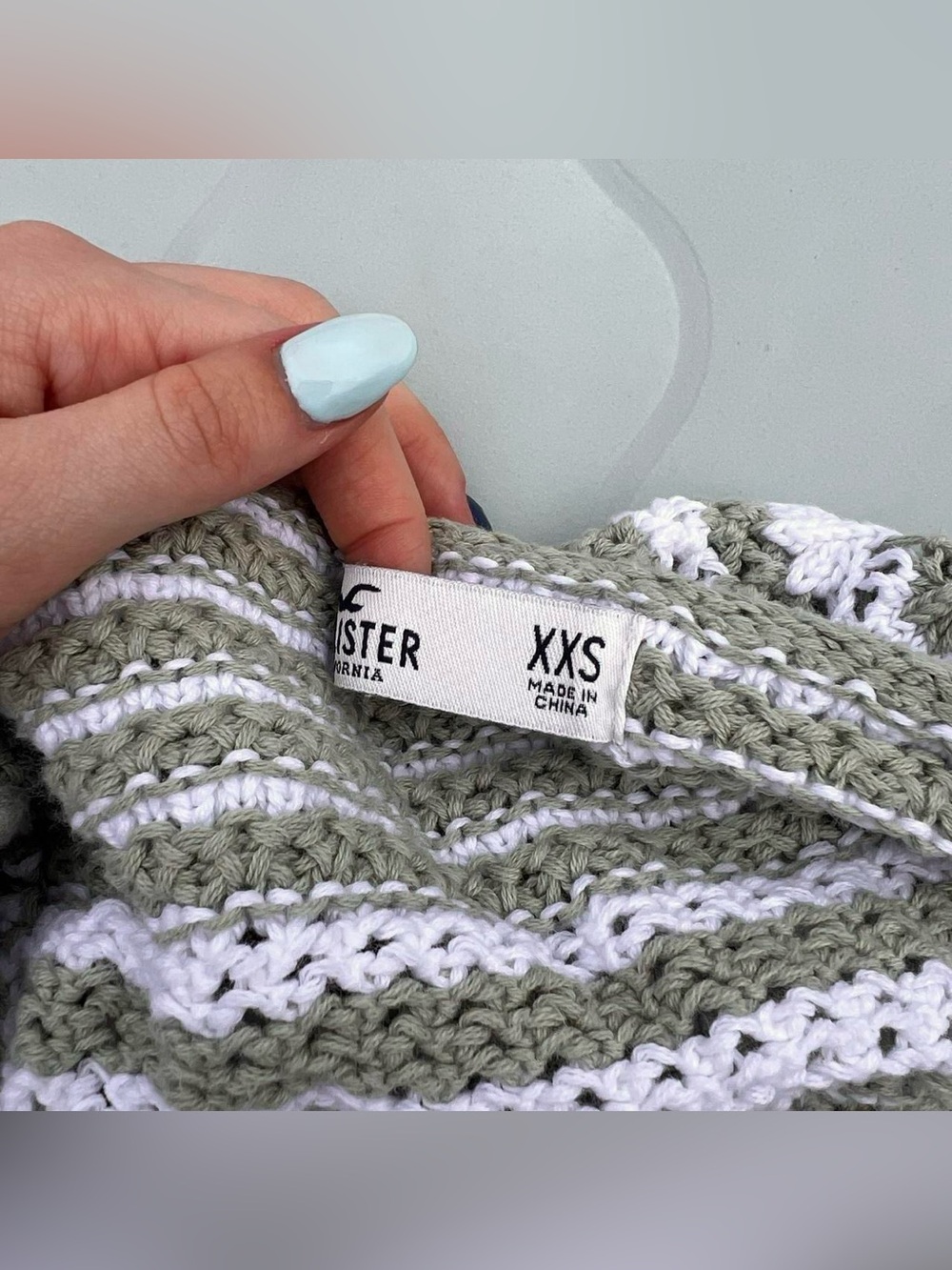 Hollister Green and White Striped Crochet Tank Top - Picture 5 of 6